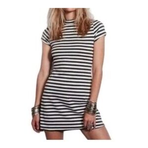 Free People FP BEACH Dress Women's Size XS On The Line Charcoal Gray White Stipe